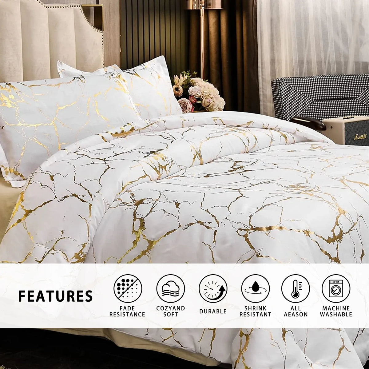 White Golden Nordic Atelier Quilt / Doona / Duvet Cover set