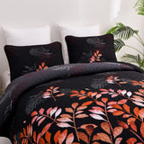 Black and Red  Leaves Quilted Bedspread & Pillowcase Set