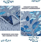 Blue Garden Coverlet Set with Quilted Floral Pattern and Pillowcases