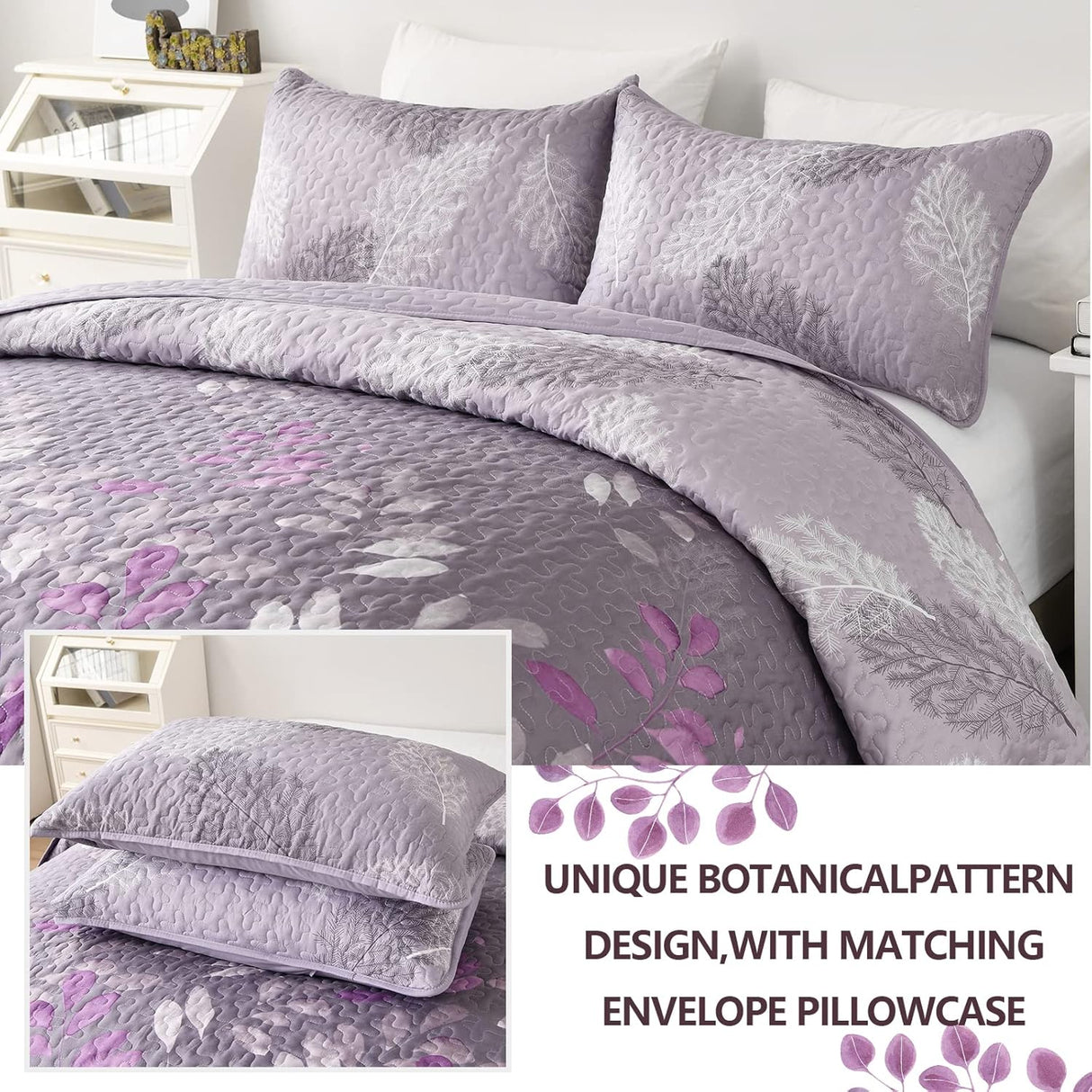 Luxurious Orchid patchwork Plaid 3 Pc Bedspread & Pillow Cover Set