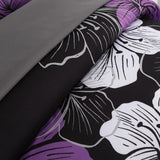 Black Purple Hibiscus Bloom Comforter Quilted Doona Set
