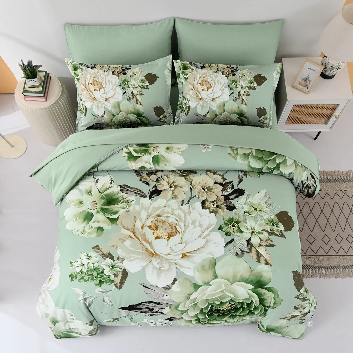 Sage Green Peony Botanica Comforter Quilted Doona Set