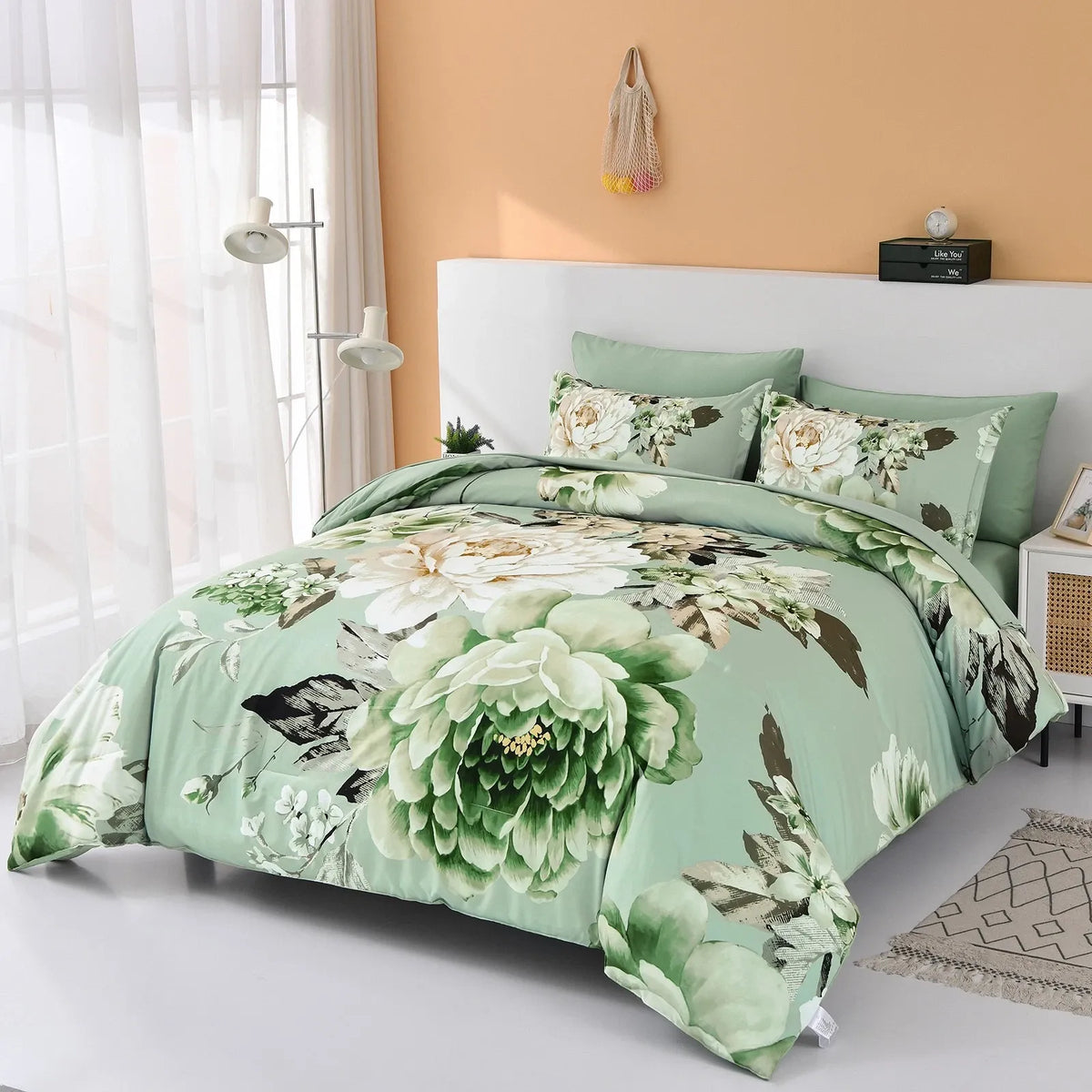 Sage Green Peony Botanica Comforter Quilted Doona Set