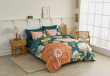 Teal Terracotta Dahlia Bloom Comforter Quilted Doona Set