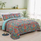100% Cotton Aqua Coral Paisley Bloom Coverlet Bedspread Set