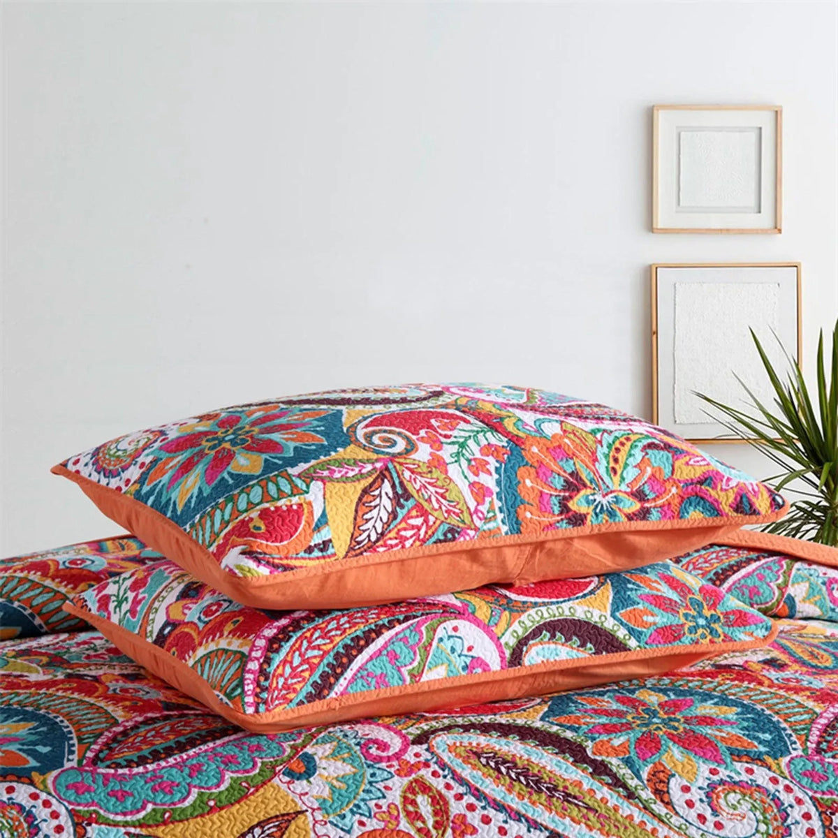100% Cotton Coral Rainbow Paisley Coverlet Bedspread Set