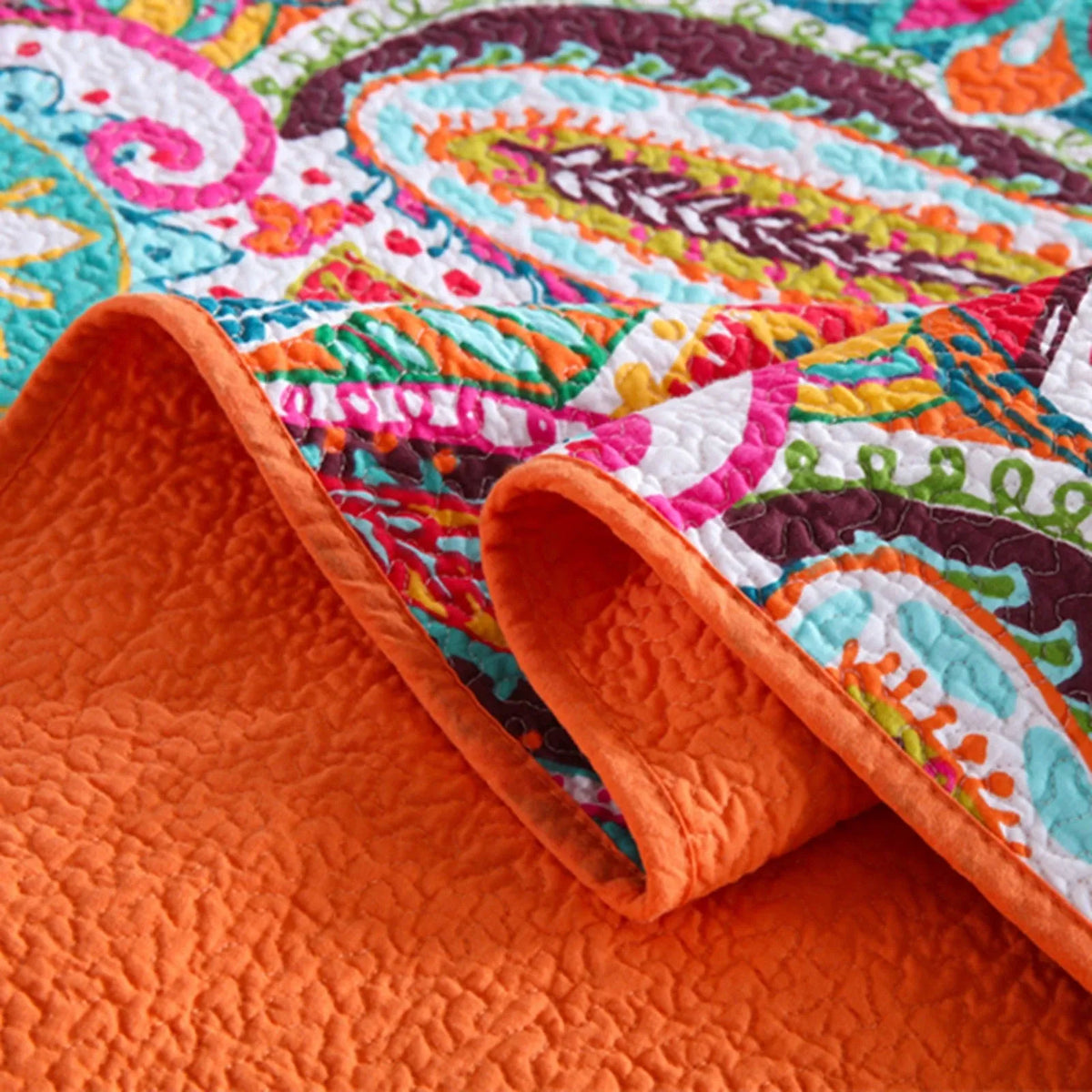 100% Cotton Coral Rainbow Paisley Coverlet Bedspread Set