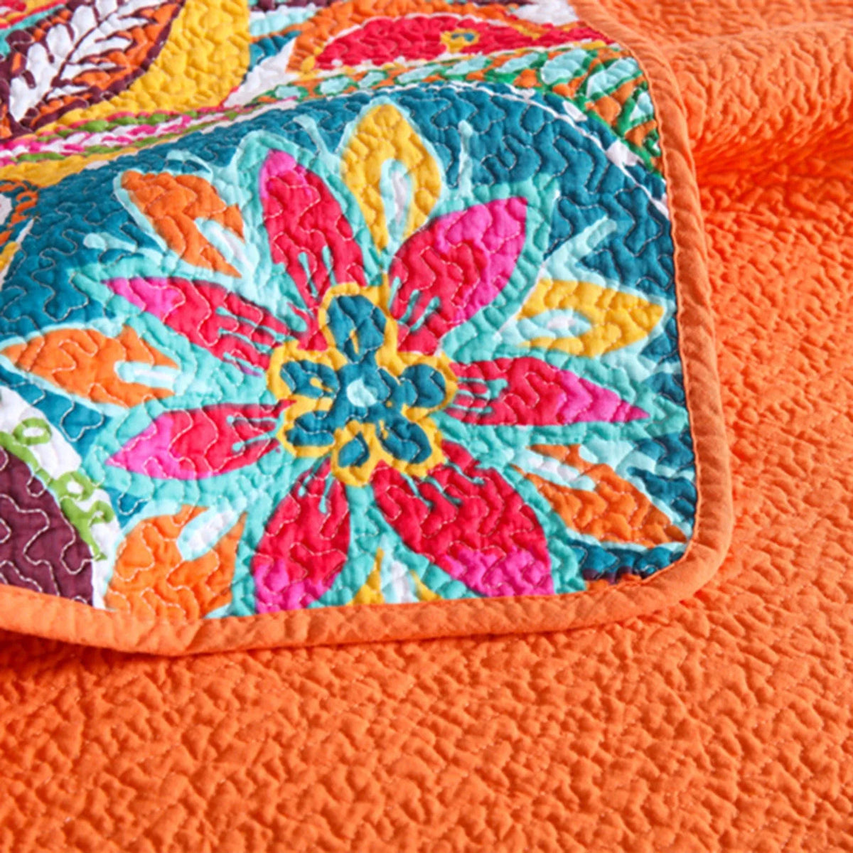 100% Cotton Coral Rainbow Paisley Coverlet Bedspread Set