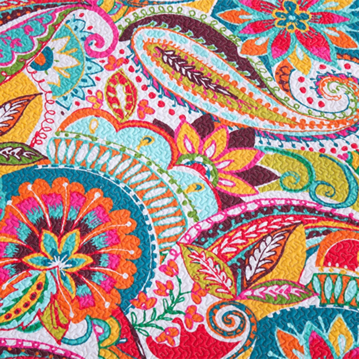 100% Cotton Coral Rainbow Paisley Coverlet Bedspread Set