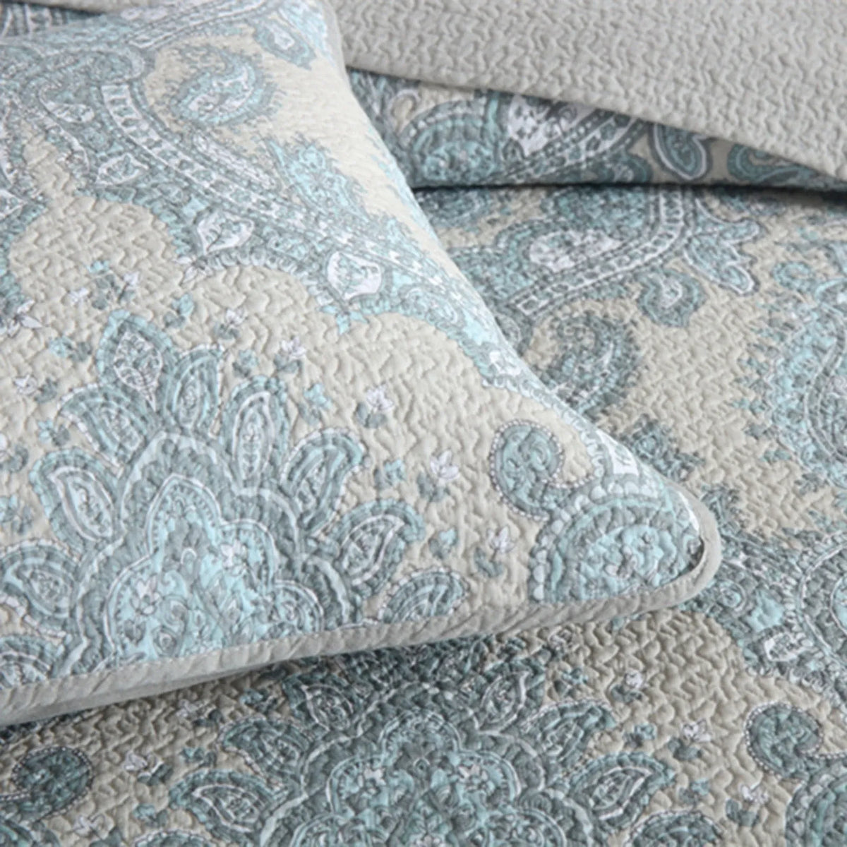 100% Cotton Blue Silver Damask Bloom Coverlet Bedspread Set