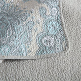 100% Cotton Blue Silver Damask Bloom Coverlet Bedspread Set