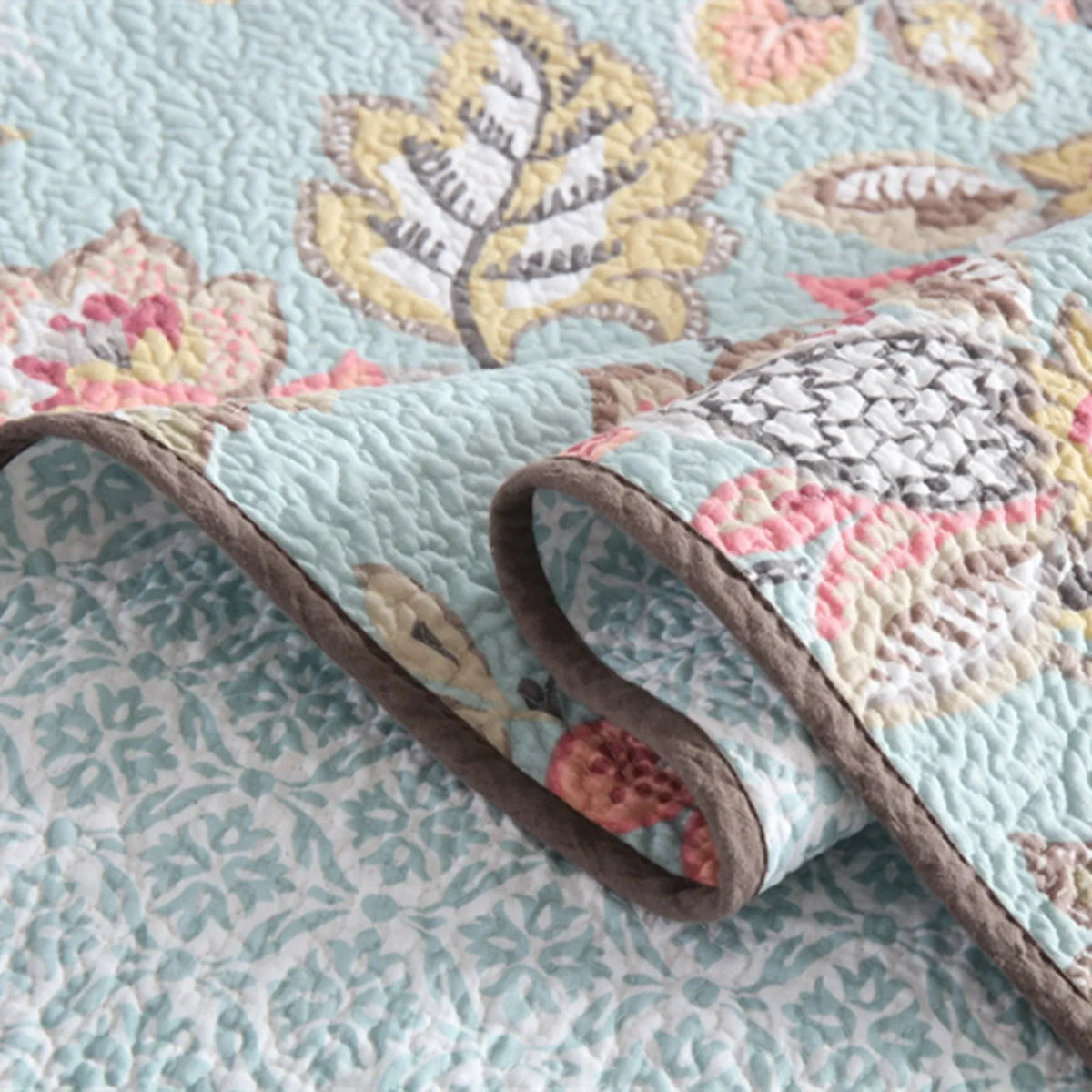 100% Cotton Blush Aqua Rosehaven Coverlet Bedspread Set