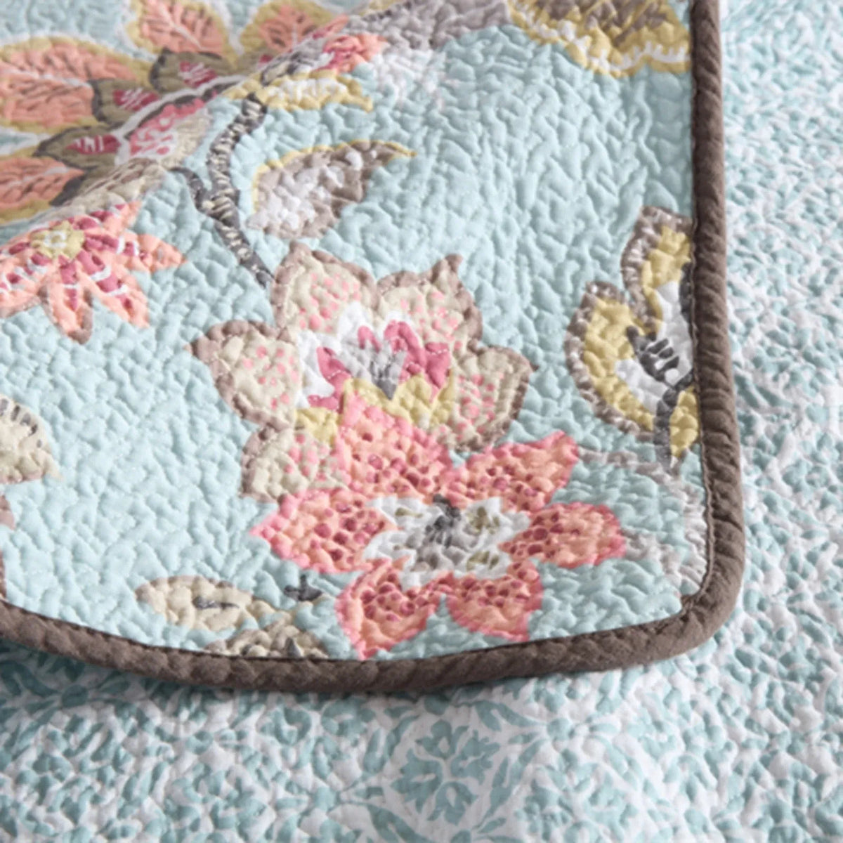 100% Cotton Blush Aqua Rosehaven Coverlet Bedspread Set