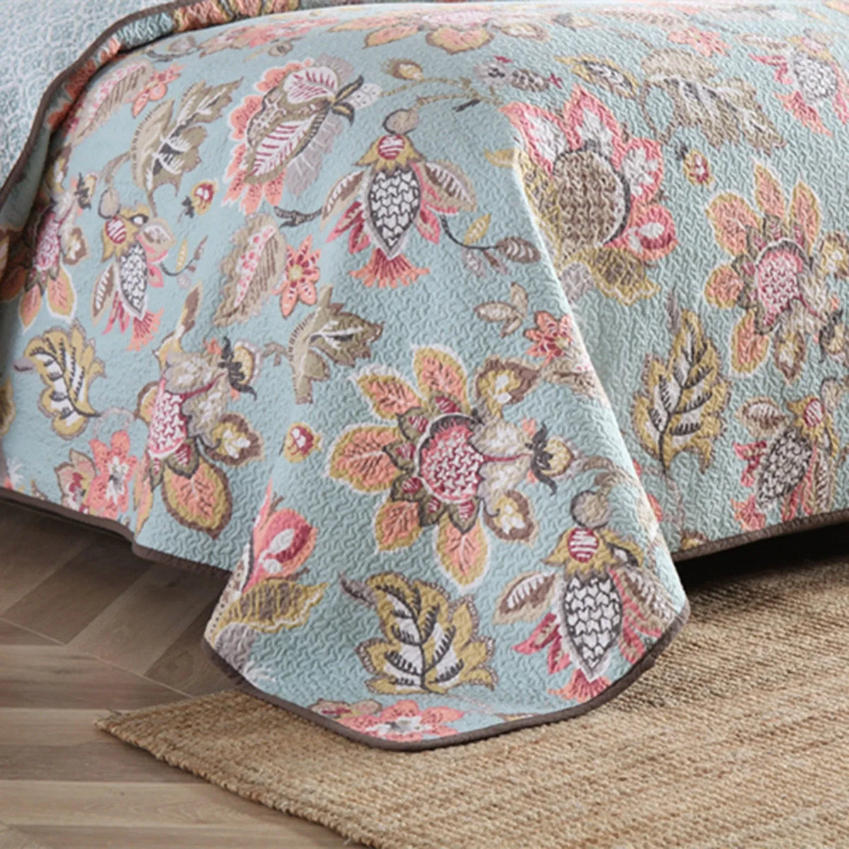 100% Cotton Blush Aqua Rosehaven Coverlet Bedspread Set