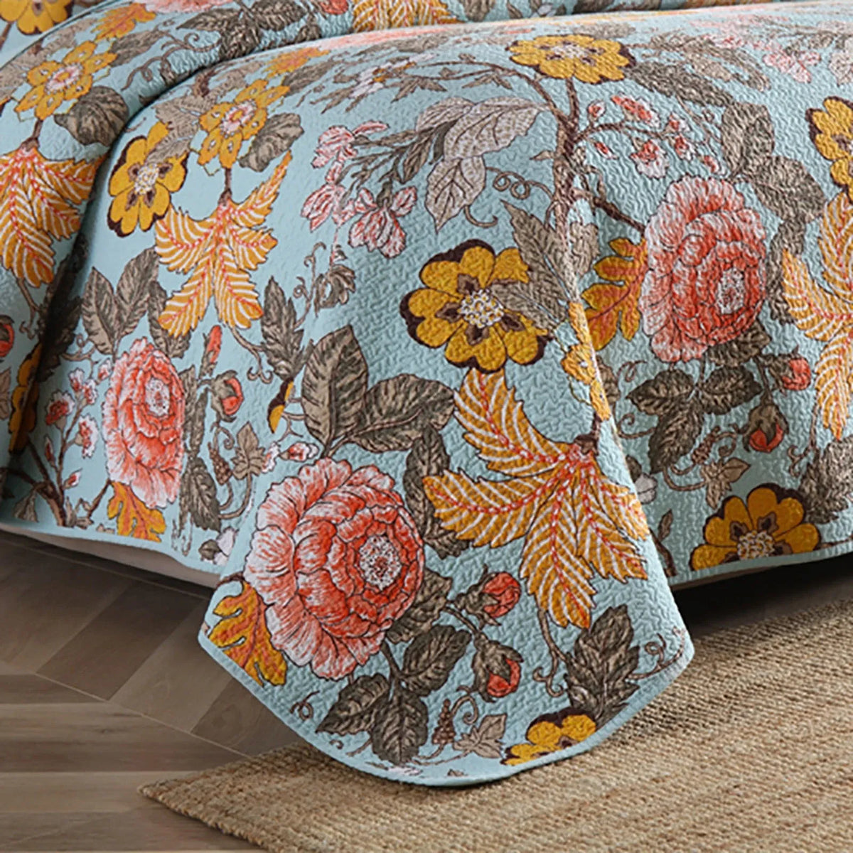 100% Cotton Golden Meadow Floral Coverlet Bedspread Set