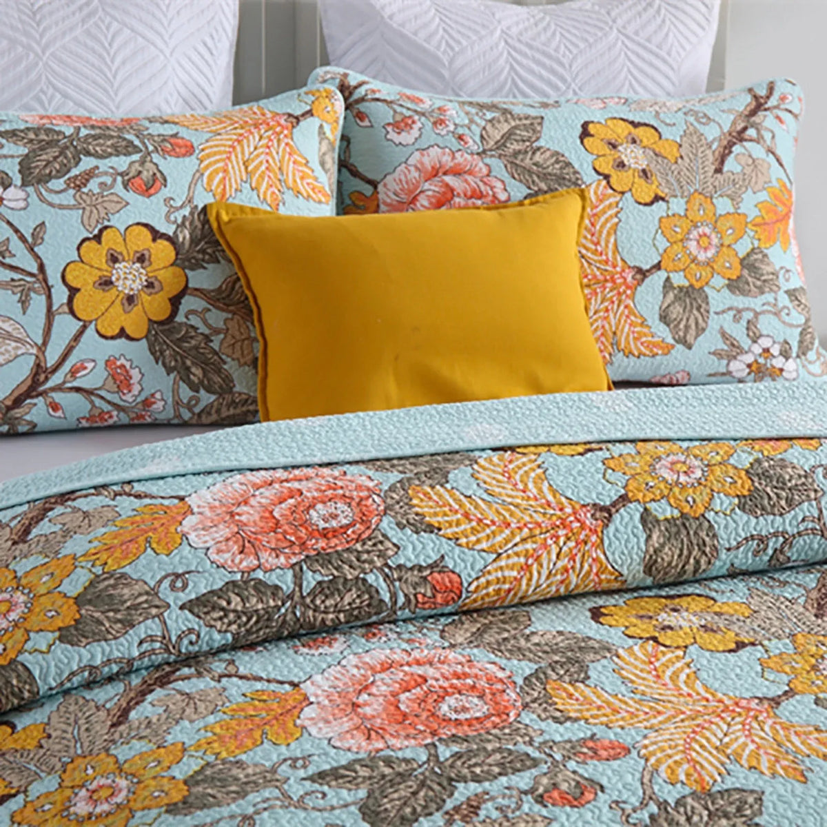 100% Cotton Golden Meadow Floral Coverlet Bedspread Set