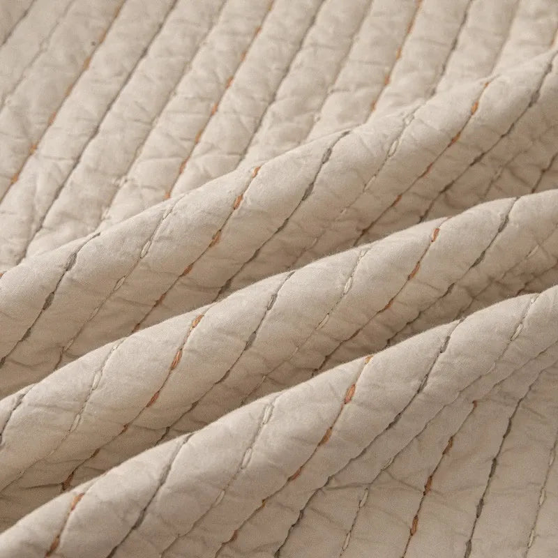 100% Cotton Embossed Taupe Linear Luxe Coverlet Bedspread Set