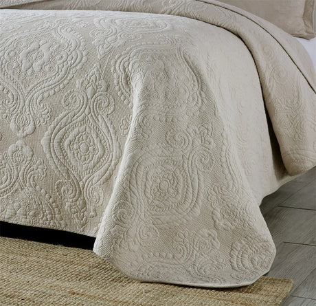 100% Cotton Embossed Ivory Floral Grace Coverlet Bedspread Set
