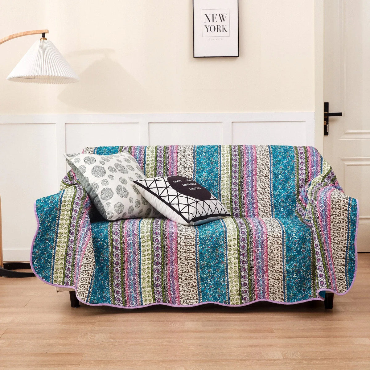 100% Cotton Violet Lagoon Floral Stripe Coverlet Bedspread Set