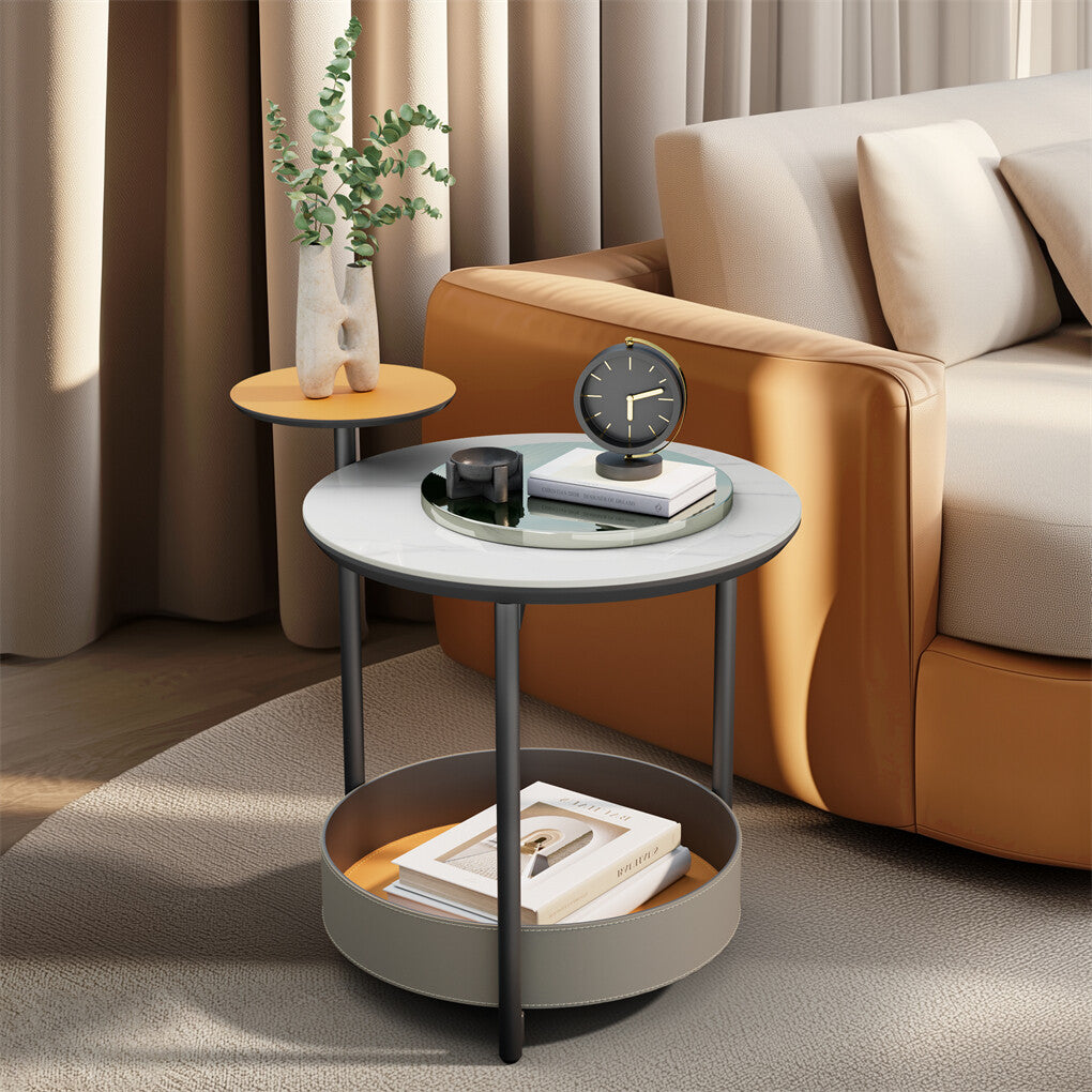 Luxury Marble Top End Table Microfiber Leather Accent Bedside Table Living Room