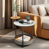 Luxury Marble Top End Table Microfiber Leather Accent Bedside Table Living Room