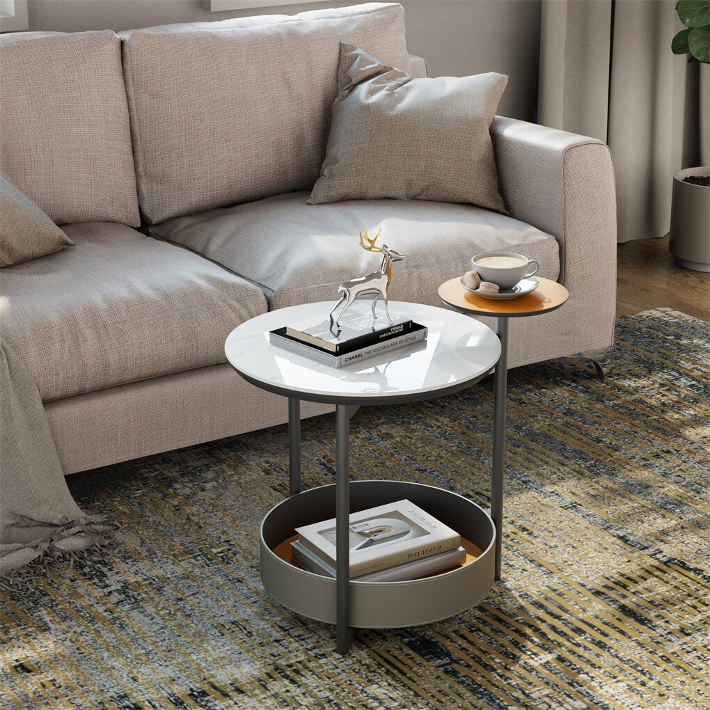 Luxury Marble Top End Table Microfiber Leather Accent Bedside Table Living Room