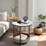 Luxury Marble Top End Table Microfiber Leather Accent Bedside Table Living Room