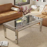 Silver Mirrored Coffee Table with Crushed Crystal Diamond Inlay Rectangular Center Table for Living Room