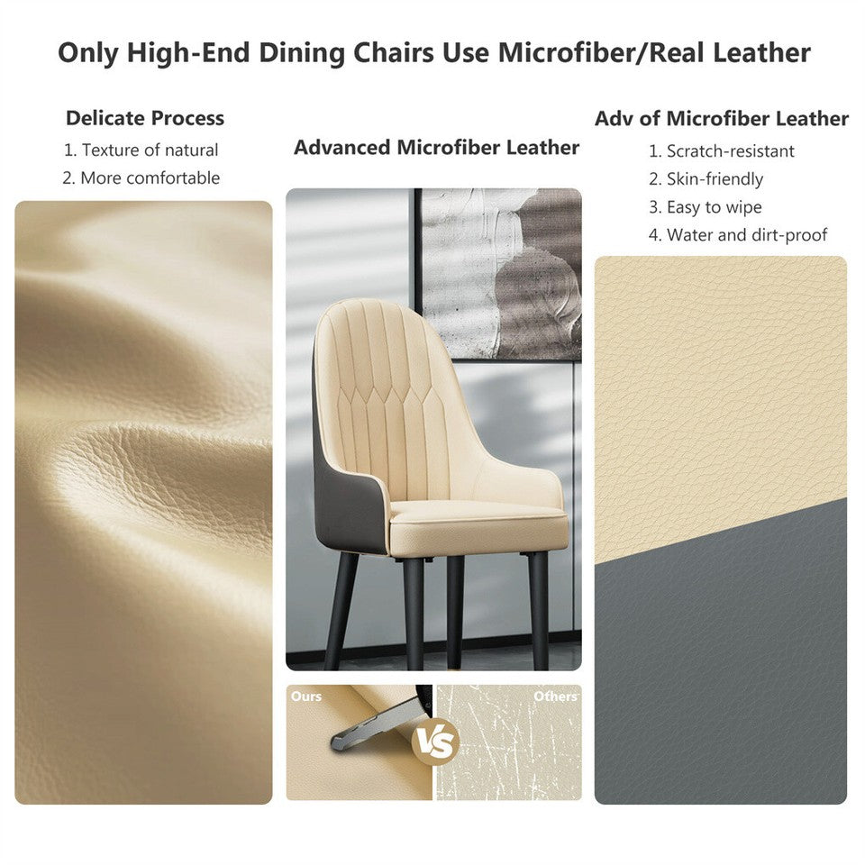 High-End Dining Chairs Set of 2 Faux Leather Upholstered Kitchen Chairs Two-Tone Design, Creamy white & grey