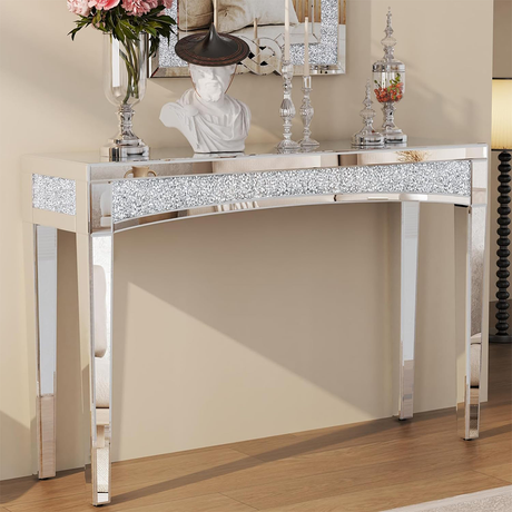 Crushed Diamond Mirrored Console Table Entrance Furniture