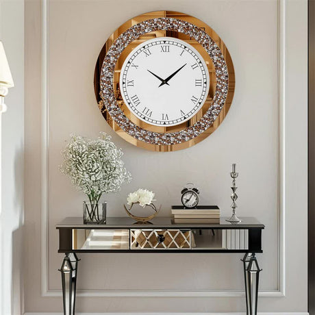 P&P Brown Crushed Diamond Oversized Wall Clock Elegant Accent 80x80cm