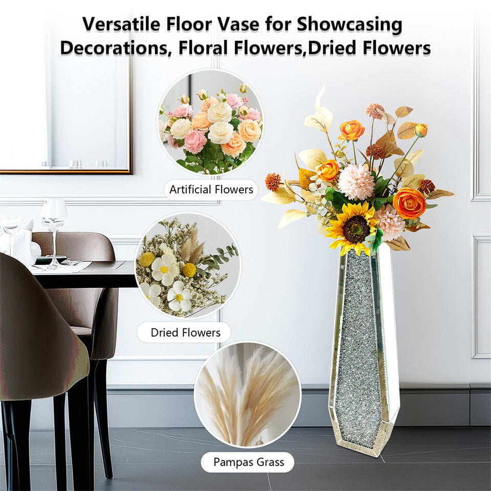 Silver Mirrored Floor Vase Luxury Diamond Flower Vase Living Room Home Office