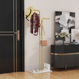 Double Pole Metal Coat Rack with Marble Base - Free Standing Clothes and Hat Stand AU