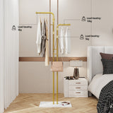 Double Pole Metal Coat Rack with Marble Base - Free Standing Clothes and Hat Stand AU