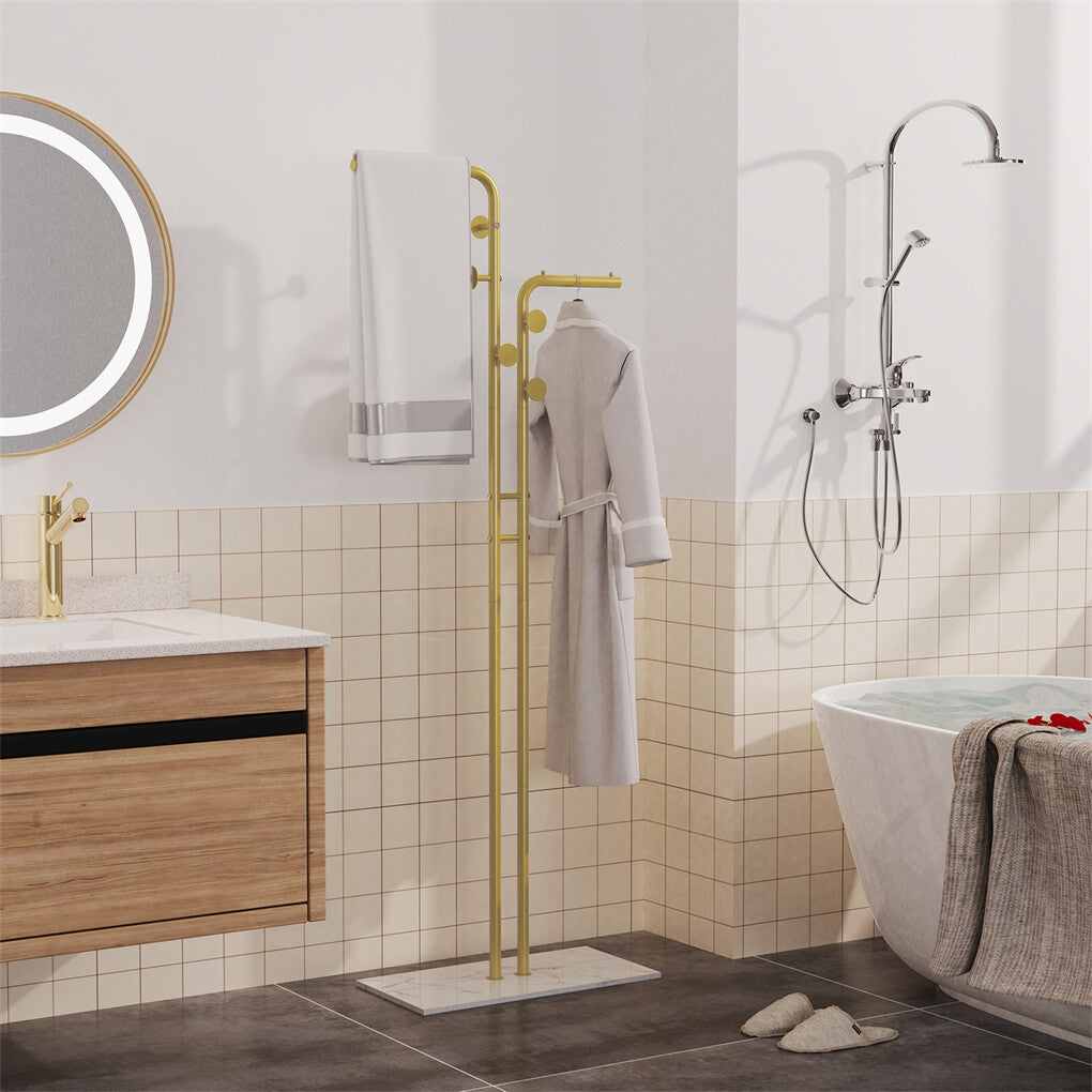 Double Pole Metal Coat Rack with Marble Base - Free Standing Clothes and Hat Stand AU