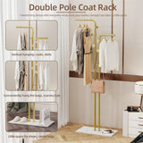 Double Pole Metal Coat Rack with Marble Base - Free Standing Clothes and Hat Stand AU