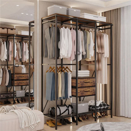XXXL Large Open Wardrobe Closet - Freestanding Clothes Rail Rack with Curtains (AU)