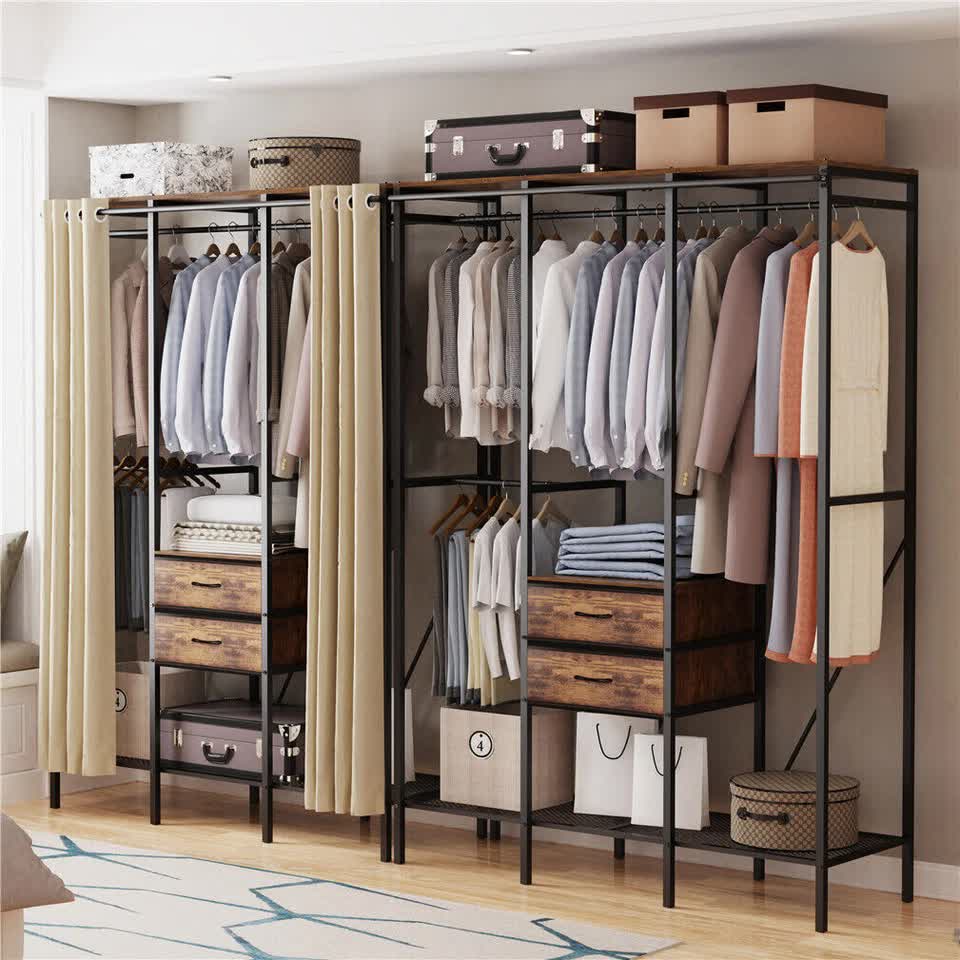 XXXL Large Open Wardrobe Closet - Freestanding Clothes Rail Rack with Curtains (AU)