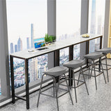 Xxl Marble Kitchen Bar Table Counter Breakfast Dining Table W/ Thicken Metal Leg