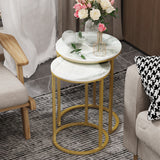 2Pcs Gold Marble Nesting Side End Tables Round Small Stacking Drink Coffee Table