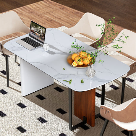 Upscale Marble Dining Table 4-6 Seat Rectangle Kitchen Table Robust Table Bases