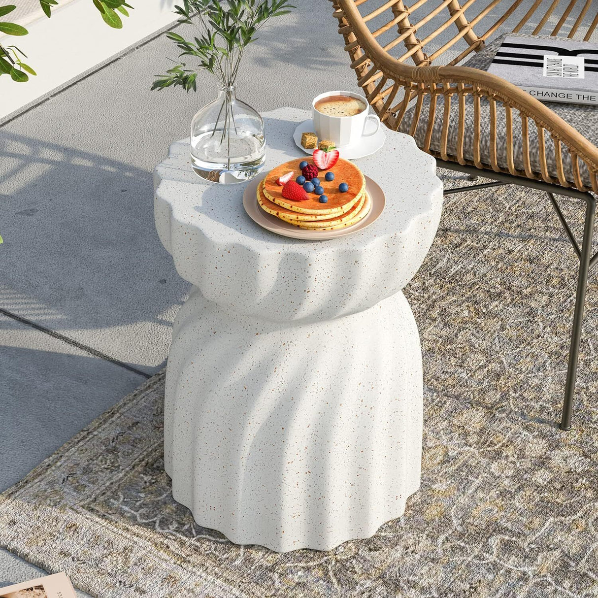 Modern Hourglass Concrete Accent End Table Outdoor Patio Table Garden Furniture