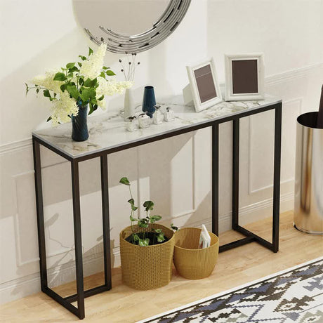 Modern Heavy Real Stone Console Table Hallway Entryway Table Metal Narrow Desk