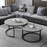 Set of 2 Grey Marble Round Nesting Tables