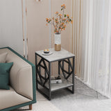 Sleek White Marble Side Table Sofa End Table Bedside Nightstand w Durable Frame