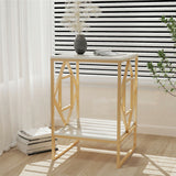 White Marble Gold Side Table Living Room End Accent Table Nightstand with Shelf