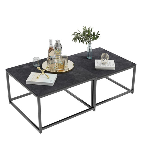 Marble Nesting Coffee Table Set Sintered Stone Side End Tables with Solid Metal Frame