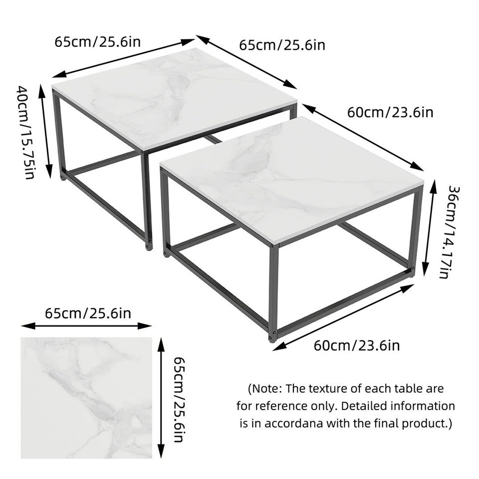 Marble Nesting Coffee Table Side End Tables Bedside Furniture with Solid Metal Frame