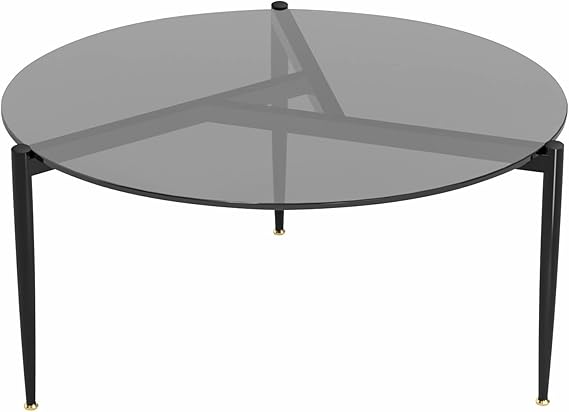 Modern Round Tempered Glass Coffee Tinted with Metal Frame