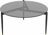 Modern Round Tempered Glass Coffee Tinted with Metal Frame